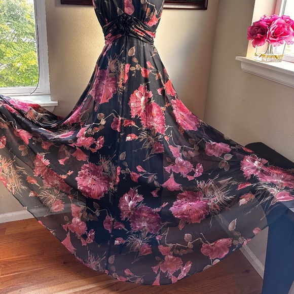 Maxi Dress w Circular Skirt in Floral Chiffon c1970s Randy Collection Original - Picture 16 of 16